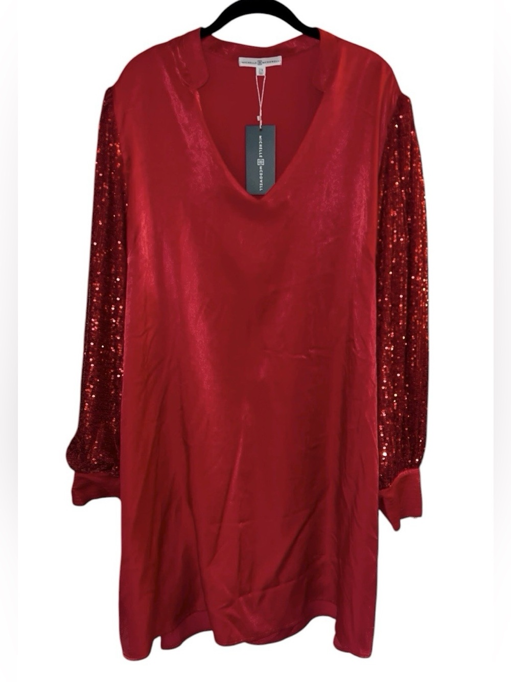 Michelle Mcdowell Red Jordan Sequin Sleeve Dress Size 2X